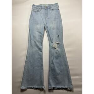 Blue Flare Jeans with Distressed Details
